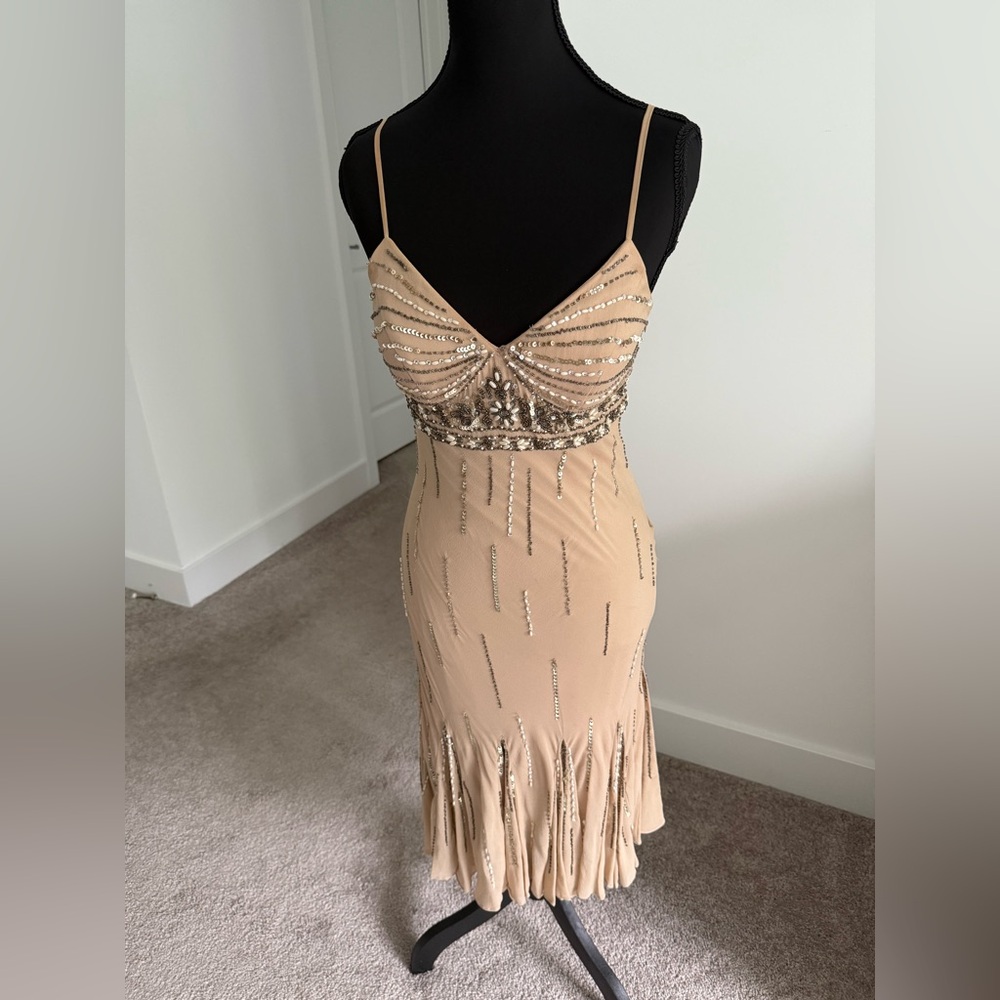 Elegant Beige Sequin Dress